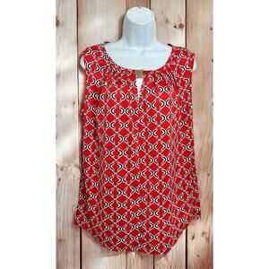 Per Seption Concept Red Navy Blouse Sz Large Sleeveless Top Keyhole Neckline